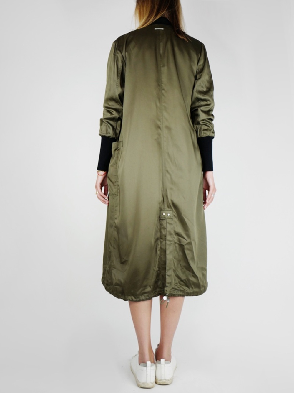 Soia & Kyo Bia Bonsai Long Bomber Two-Tone Olive and Black Coat L - Picture 2 of 16